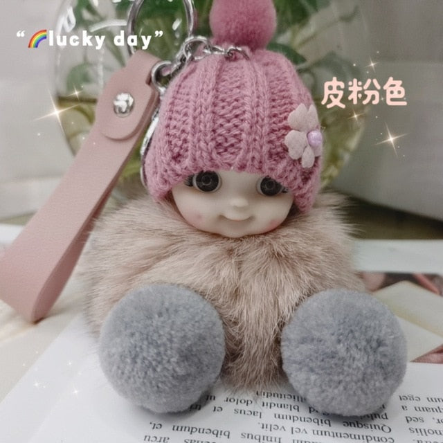 Cute Expression Face Baby Pompom Keychain