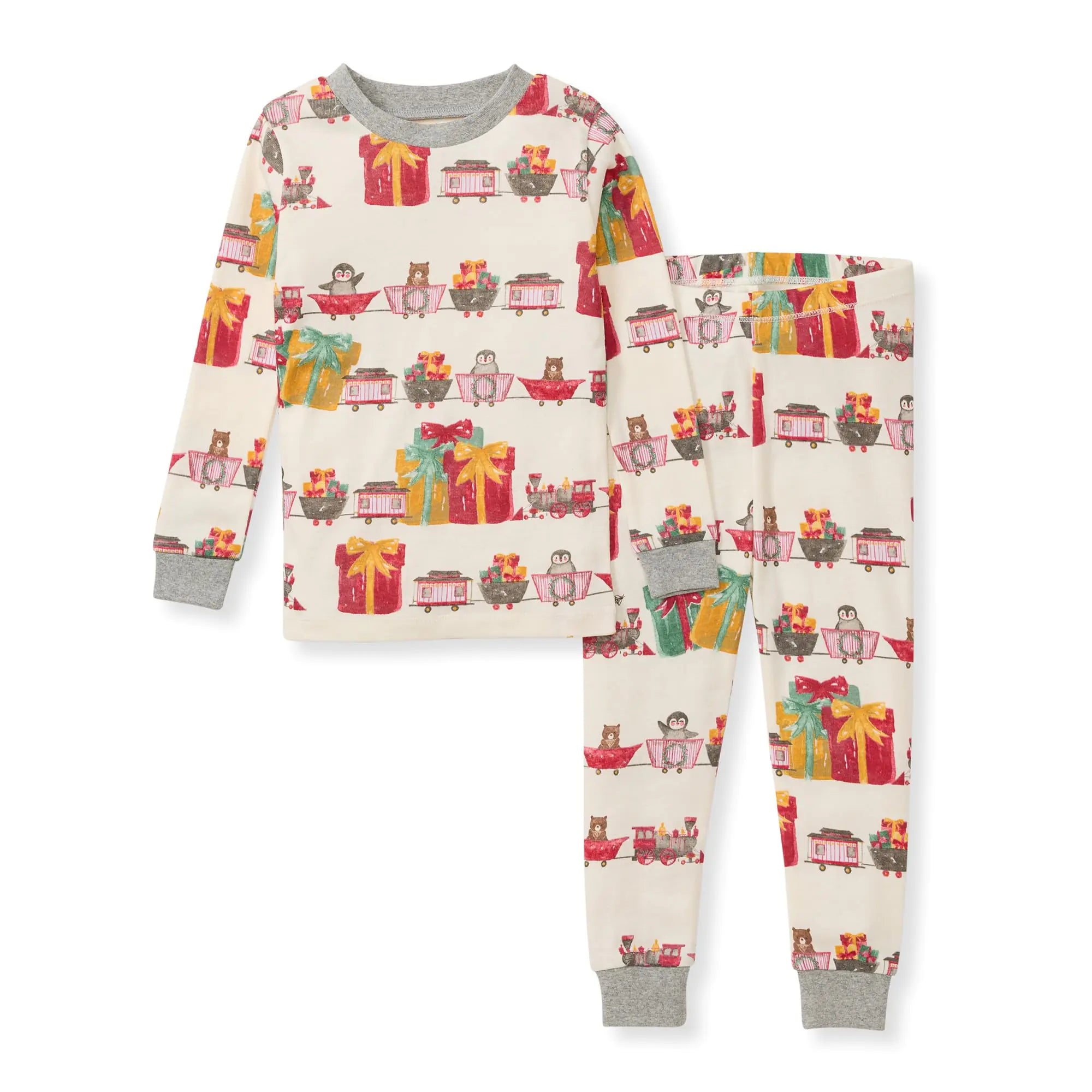 Burt's Bees Baby Baby Boys' Pajamas, Tee and Pant 2-Piece Pj Set, 100% Organic Cotton 4T Holiday Train 1