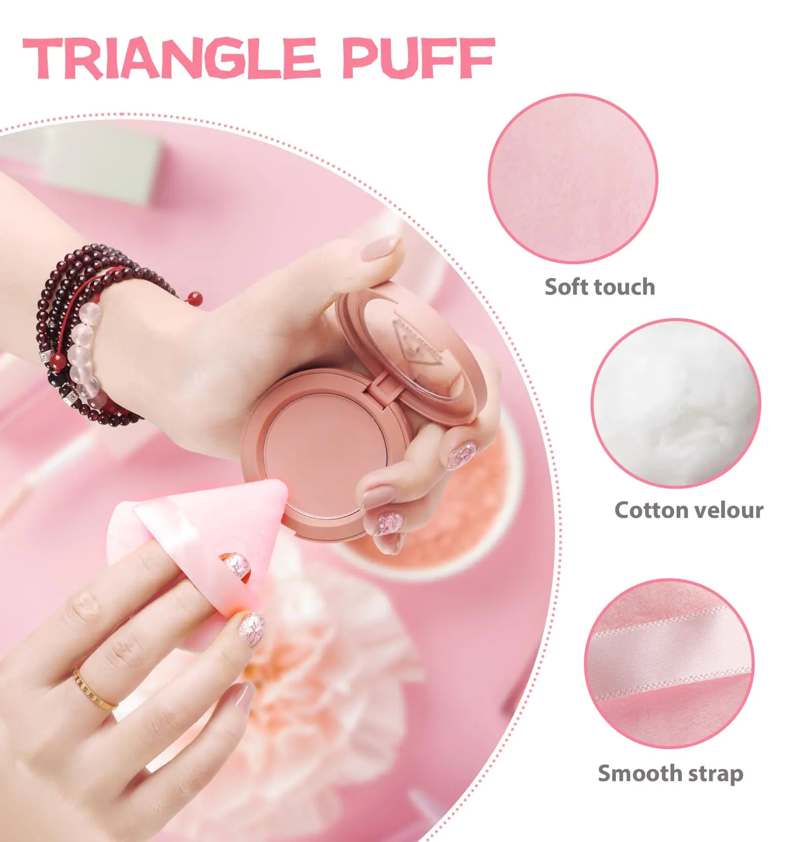 8 Pieces Triangle Powder Puff Face Soft Triangle Makeup Puff Velour Cosmetic Foundation Blender Sponge Beauty Makeup Tools Pink, Nude 8 Count (Pack of 1)