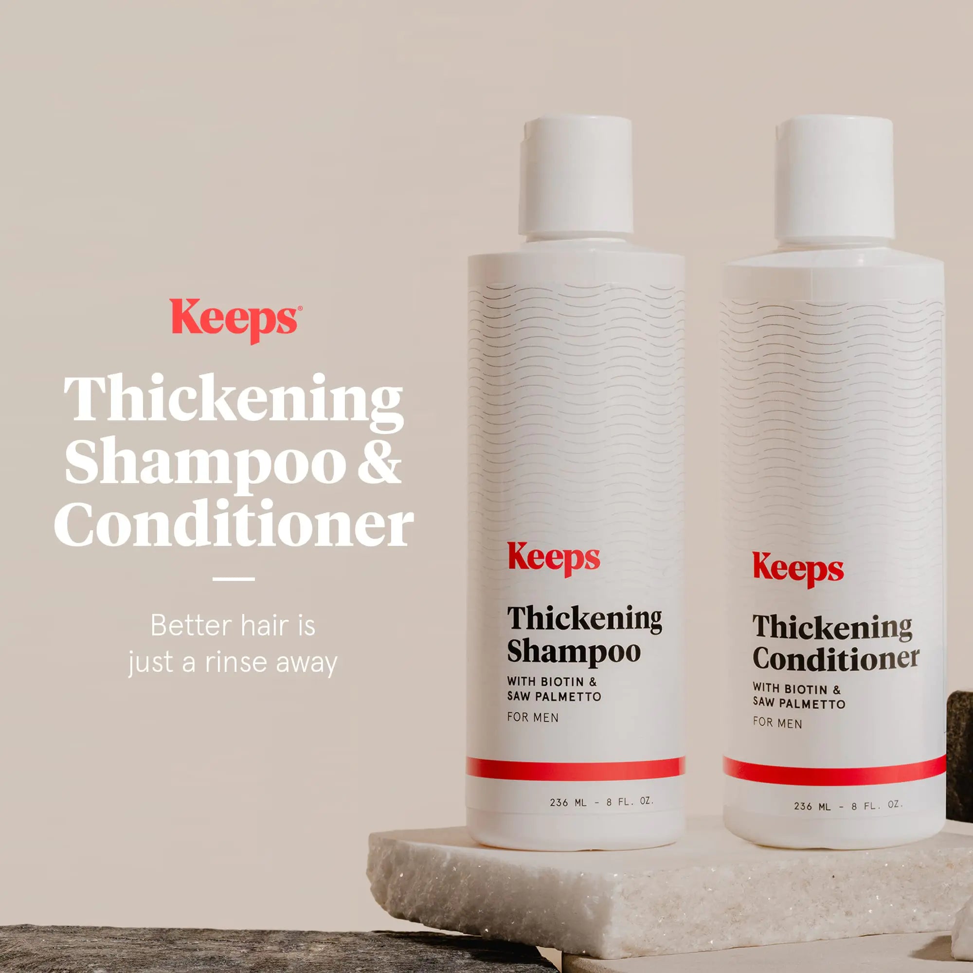 Keeps Hair Growth Shampoo and Conditioner Set - Treatment for Thinning Hair and Hair Regrowth - Men's Hair Products Infused with Biotin, Caffeine, & Saw Palmetto Shampoo & Conditioner Set