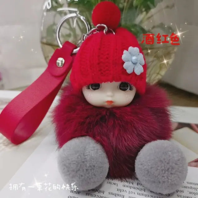 Cute Expression Face Baby Pompom Keychain